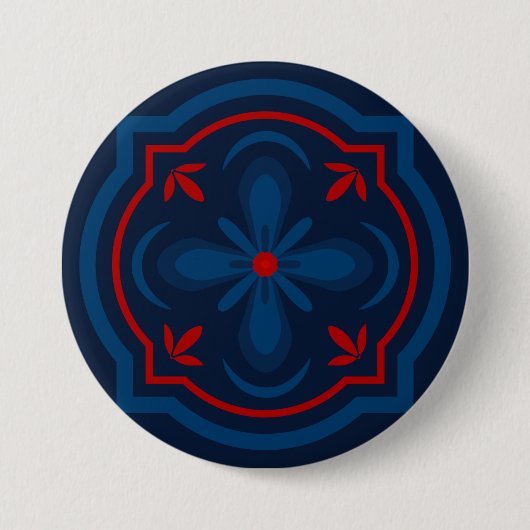装飾的な花柄タイル模様 缶バッジ (正面)