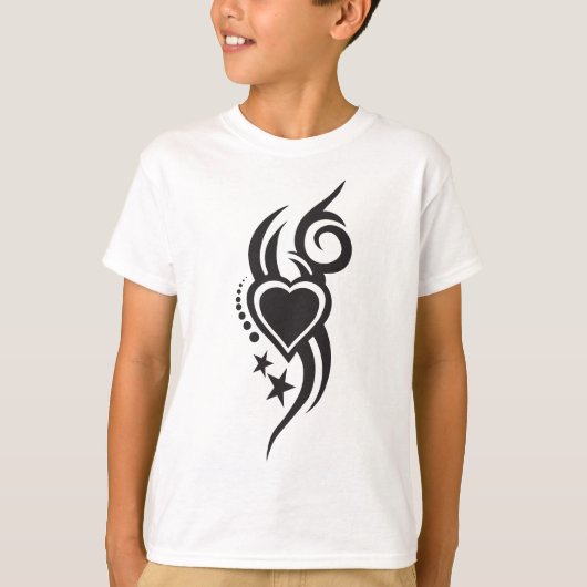 装飾的な花柄ハートのタトゥー Tシャツ (正面)