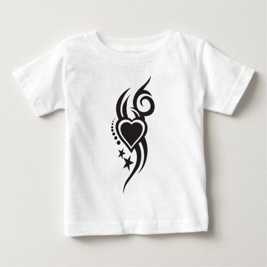 装飾的な花柄ハートタトゥー ベビーTシャツ (正面)