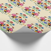 装飾的な花柄及びcockerelsを持つポーランドのフォーク、 ラッピングペーパー (角)