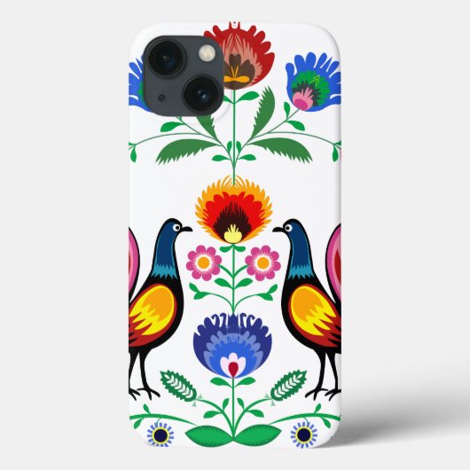 装飾的な花柄及びCockerelsを持つポーランドのフォーク Case-Mate iPhoneケース (裏面)