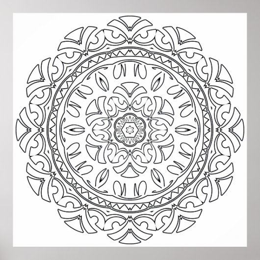 装飾的な花模様の曼荼羅ぬり絵ページアート ポスター (正面)