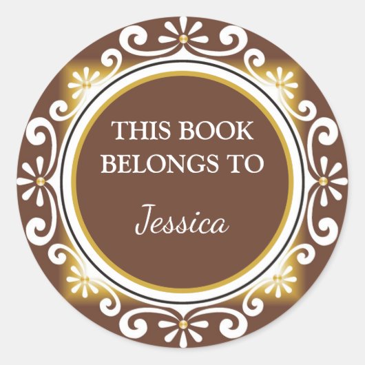 装飾的な茶色の蔵書票 ラウンドシール (正面)