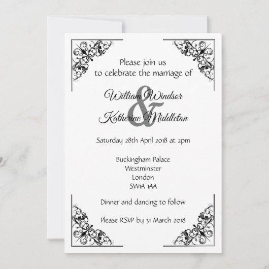 装飾的な華麗さは結婚式招待状に角を付けます 招待状 (正面)