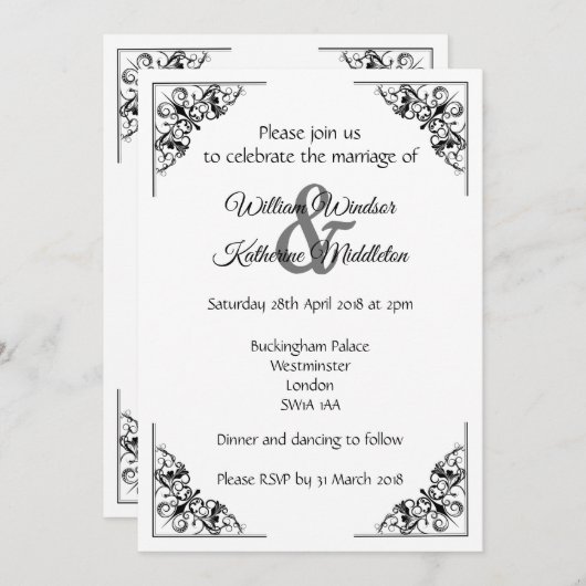 装飾的な華麗さは結婚式招待状に角を付けます 招待状 (正面/裏面)