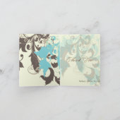 装飾的な葉/水色 + 茶色/感謝カード サンキューカード (内部)