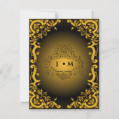 装飾的な要素が施されたブラックとゴールドのRSVPカード 出欠カード (裏面)