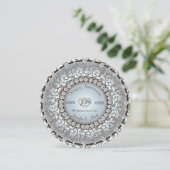 装飾的な記念日のダイヤモンドモノグラム 招待状 (スタンド正面)