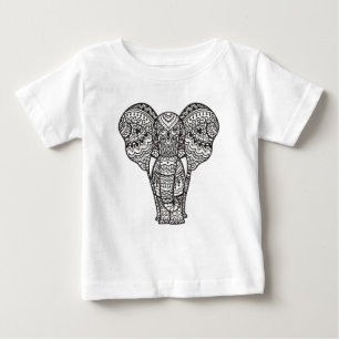 装飾的な象のスタイル ベビーTシャツ