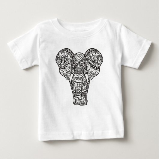 装飾的な象のスタイル ベビーTシャツ (正面)