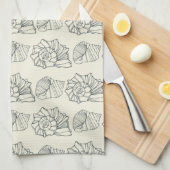 装飾的な貝パターン キッチンタオル (四つ折り)