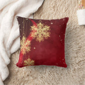 装飾的な赤い金ゴールドの雪片ボールメリークリスマス クッション (ブランケット)