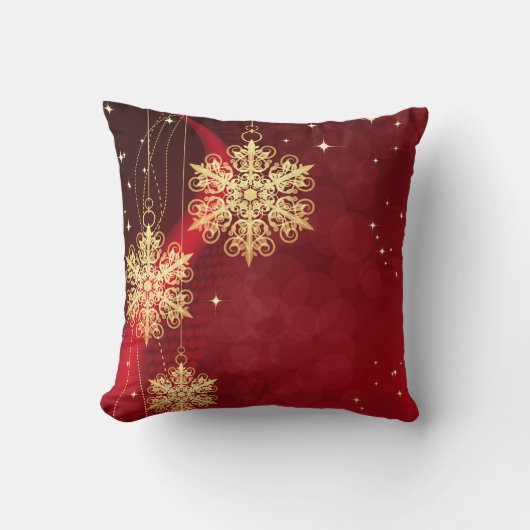 装飾的な赤い金ゴールドの雪片ボールメリークリスマス クッション (正面)