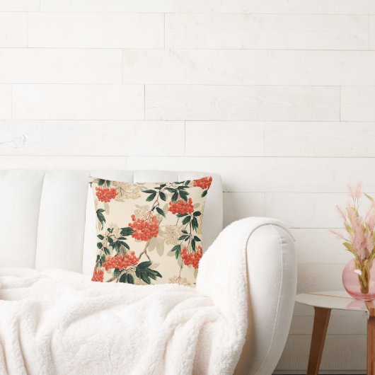 装飾的な赤と白果実デザイン クッション (ソファ)