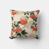 装飾的な赤と白果実デザイン クッション (正面)