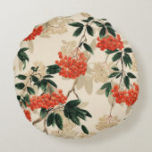 装飾的な赤と白果実デザイン ラウンドクッション (裏面)