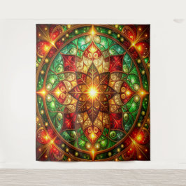 装飾的な赤と緑のホリデーバックドロップ タペストリー
