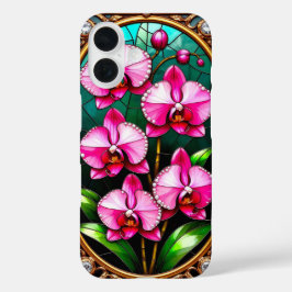 装飾的な金のフレームに飾られた鮮やかなピンクの蘭 iPhone 16ケース