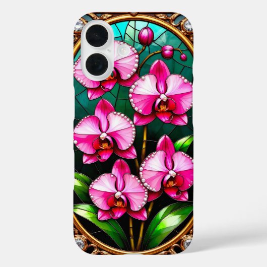装飾的な金のフレームに飾られた鮮やかなピンクの蘭 Case-Mate iPhoneケース (裏面)