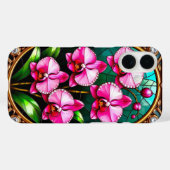 装飾的な金のフレームに飾られた鮮やかなピンクの蘭 Case-Mate iPhoneケース (裏面 (横))