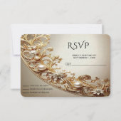 装飾的な金の華麗なRSVPカード 出欠カード (正面)