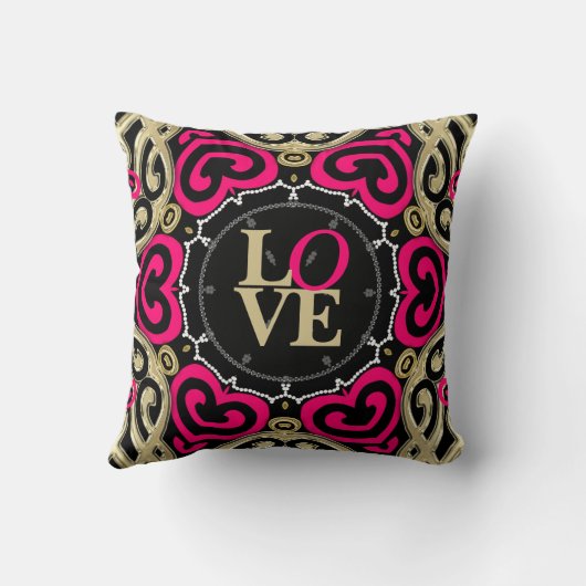 装飾的な金ゴールド及びショッキングピンク愛枕 クッション (裏面)