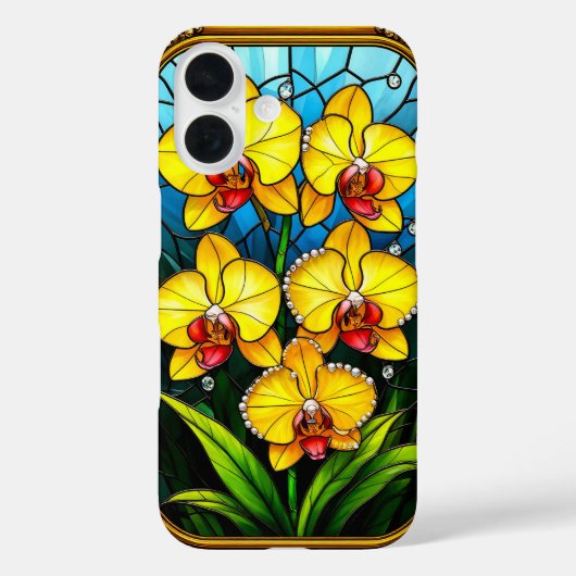 装飾的な金枠の鮮やかな黄色の蘭 Case-Mate iPhoneケース (裏面)