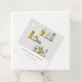 装飾的な鉢植えの葉の植物を使ったブライダルシャワーのおしゃれなデザイン フェイバータグ