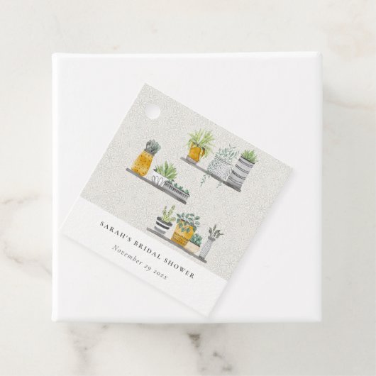 装飾的な鉢植えの葉の植物を使ったブライダルシャワーのおしゃれなデザイン フェイバータグ (インサイチュ)