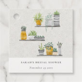 装飾的な鉢植えの葉の植物を使ったブライダルシャワーのおしゃれなデザイン フェイバータグ (正面)