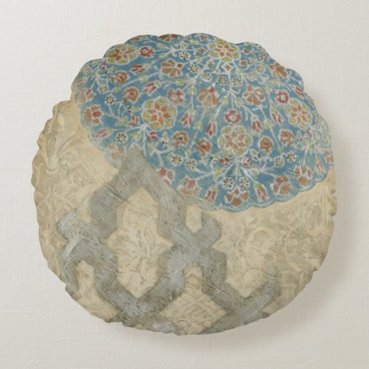 装飾的な銀製のタペストリーの生け花 ラウンドクッション (正面)