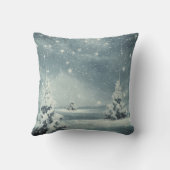 装飾的な雪の青及び白い球のメリークリスマス クッション (裏面)