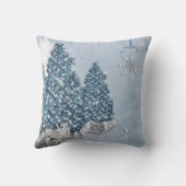 装飾的な雪の青及び白い球のメリークリスマス クッション (裏面)