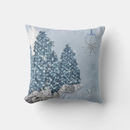 装飾的な雪の青及び白い球のメリークリスマス クッション