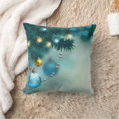 装飾的な雪の青及び金ゴールドの球のメリークリスマス クッション (ブランケット)