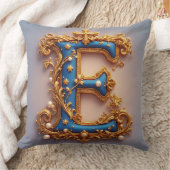 装飾的な青いアルファベットのE クッション (ブランケット)
