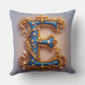 装飾的な青いアルファベットのE クッション (裏面)