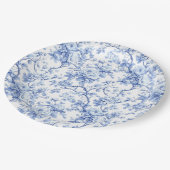 装飾的な青いフランスのトワール・ローズの花柄の紙皿 ペーパープレート (アングル)