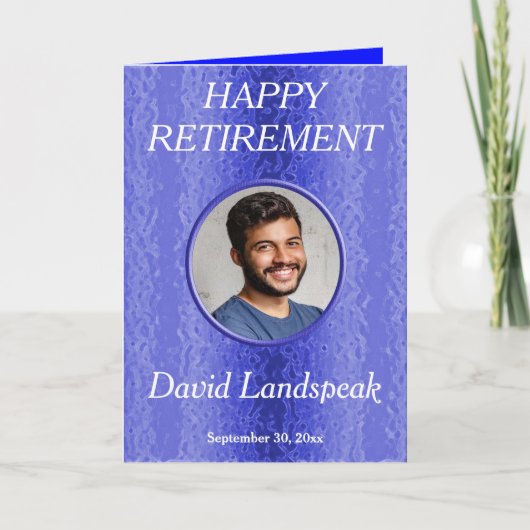 装飾的な青いメタル1枚のフォトコラージュのリタイアメント カード (正面)