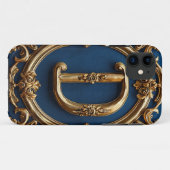 装飾的な青い背景に優雅な金の文字D Case-Mate iPhoneケース (裏面(横))
