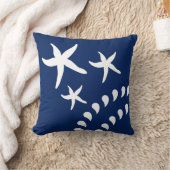 装飾的な青く白いヒトデのビーチハウス クッション (ブランケット)