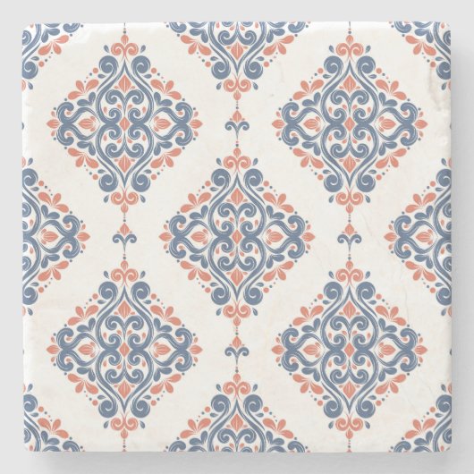 装飾的な青とオレンジのヴィンテージシームレスパターン。伝統的なトルコやインドのモチーフ、ペイズリー要 ストーンコースター (正面)