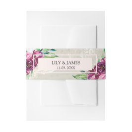 装飾的な鳩のグレー、ワイン&ピンクのバラ結婚ズ 招待状ベリーバンド