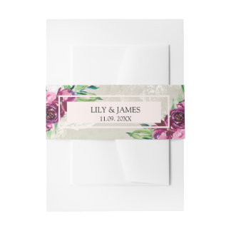 装飾的な鳩のグレー、ワイン&ピンクのバラ結婚ズ 招待状ベリーバンド