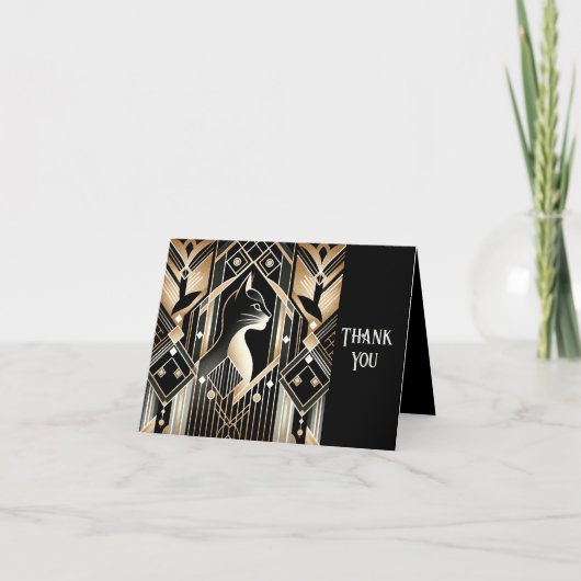 装飾的な黒猫のアブストラクト感謝カード サンキューカード (正面)