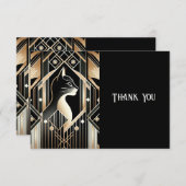 装飾的な黒猫のアブストラクト感謝カード サンキューカード (正面/裏面)
