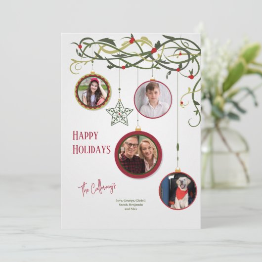装飾的な4枚の写真のホリデーグリーティングカード シーズンカード (スタンド正面)