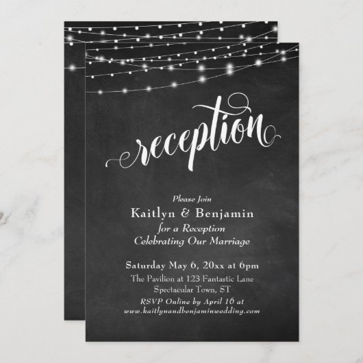装飾的な タイポグラフィー 黒板 ライト 受付 招待状 (正面/裏面)