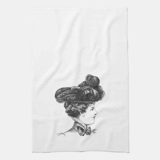 装飾的なElegantヴィンテージの女性白黒の19世紀 キッチンタオル (縦)