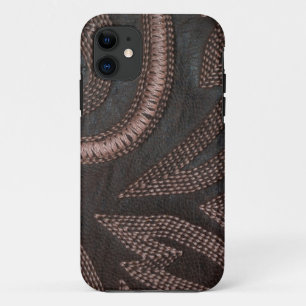 装飾的に縫い付けられた茶色のヴィンテージレザー模様Ca iPhone 11 ケース